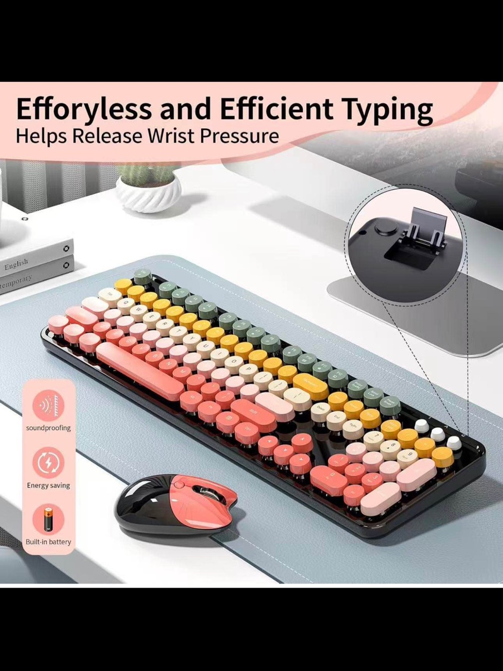 Wireless Retro Round-Key Keyboard & Matching Mouse - Multicolor - Picture 6 of 8